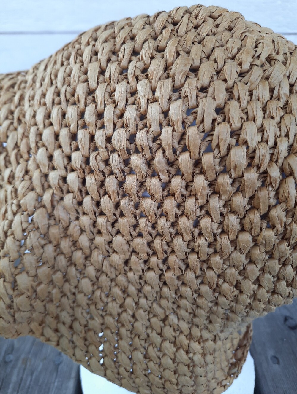 Woven Raffia Paper Summer Bucket Hat With Black 3D Rosettes OS - Picture 5 of 10